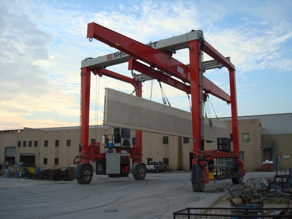 Transporting Concrete with Mobile Rubber Tired Gantry Crane